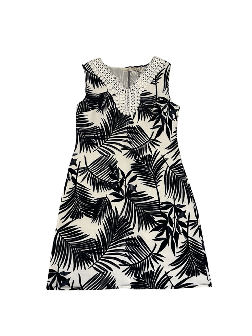 Dana Buchman White Navy Palm Print Sleeveless Dress Size S